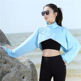Nukty Summer Casual Solid Shawl Long Batwing Sleeve Capes Ponchos Outdoor Cycling Cloak Anti UV Loose Light Sun Protection Cross Coats