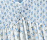 Nukty Spring Summer New Vintage Casual Chic Printed Elastic High Waist Slim Flying Sleeves Square Neck Mini Short Dress Woman
