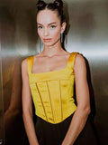 Sexy Satin Boned Corset Top For Women New Summer Sleeveless Backless Square Collar Cropped Tops Club Party Tunic