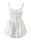 Nukty Women White Sleeveless Tank Dress Fashion Ladies Square Neck Satin Chiffon  Summer Dress Short Vestido