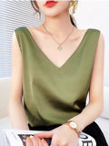 Spring and Summer New Suspenders Women's Silk Satin Inside with V-neck Large Size Ice Silk Temperament Loose Vest Tops