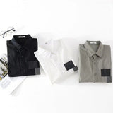 Nukty Spring Autumn Solid Long Sleeve Shirt Men Clothing Turn-down Collar Loose Casual Cardigan Man Simple Printed Pocket Tops