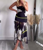 Nukty Print Tulle Corset Dress Women Off Shoulder Pleated Dress Woman Summer Backless Dresses for Women Female Party Dress