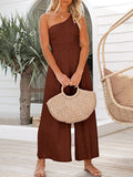 New Women's Jumpsuit Single Shoulder Strap Pleated High Waist Casual Wide Leg Jumpsuit Elegant Hakama Jumpsuit Women