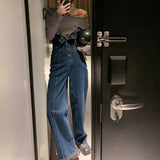 Nukty Elegant Korean Jeans Women Winter New High-Waist French Designer Wide-legged Pants Blue Casual Designer Long Pants Autumn