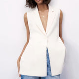 Women Simply Sleeveless Single Button Waistcoat Jacket Office Ladies Wear Casual Suit Vest Outwear Tops