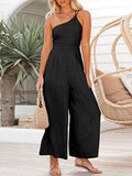 New Women's Jumpsuit Single Shoulder Strap Pleated High Waist Casual Wide Leg Jumpsuit Elegant Hakama Jumpsuit Women