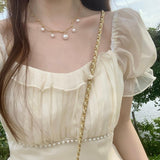 Nukty Vinatge Sweet French Midi Dresses Women Casual Short Sleeve Beading Chiffon Dress Elegant Female Party One Piece Dress Korean