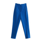 Nukty Woman Spring Autumn Blue Pants Women's Summer Trousers High Waist Pants Office Trouser Fashion Button Up Pant