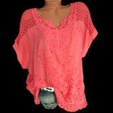 Nukty Summer Short Sleeve Womens Blouses And Tops Loose White Lace Patchwork Shirt 5xl 6xl Women Tops shirts Casual Clothes