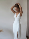 Sexy High Split Spaghetti Strap Dress Deep V Neck Backless Party Dresses New Fashion Elegant Slim Sheath Dress For Women