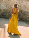 Backless Beach Maxi Dress Sexy Halterneck Split Sleeveless A-line Women Dresses Fashion Neck-mounted Robe  Summer