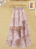 Nukty New Temperament Skirt Summer Floral Irregular Ruffle All-match A-line Skirt Breathable Fairy Cake Skirt Fashion Party