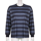 Fashion Y2k T Shirt For Women Aesthetic Harajuku Long Sleeve Spring Ladies Clothes Streetwear 90s Blue Top Oversize Stripe Tees