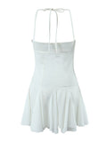 Nukty Spring Summer New Sexy Slim Fashion Women Halter Neck Tie Backless Pleated Short Strap Mini Dress Female
