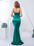 Nukty Low Cut Pleated Sleeveless  Maxi Dress Stretchy Satin Spaghetti Straps Backless Long Gown Evening Party