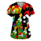 Nukty Cute Cartoon Animals Print Christmas Nursing Scrubs Women Tops Short Sleeve pet salon Work Uniform Blouse Costume Shirts Female