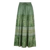 Vintage Green Long Skirt For Women Aesthetic Graphic Print Hight Waist Bohemian Skirts Fairy Grunge Streetwear Ladies Clothes