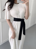 Summer New Dress French First Love Sweet Dress Women's Temperament Fashion Fairy Tie Simple Long Skirt Commuting
