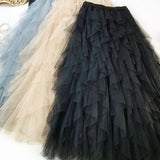 Nukty Fashion Tutu Tulle Skirt Women Long Maxi Skirt Spring Summer Korean Black Pink High Waist Pleated Skirt Female