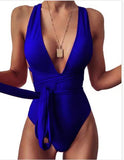 Nukty Fashion Sexy Plunging Swimsuit One Piece Swimwear Women Summer Backless Bathing Suit Women Belted Swimming Suit for Women Bakini