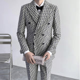 Nukty Men's Suit 2 Piece Printed Jacket Pants Wedding Groom Tuxedo Formal Business Blazer Groomsmen Slim Fit Outfit