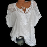 Nukty Summer Short Sleeve Womens Blouses And Tops Loose White Lace Patchwork Shirt 5xl 6xl Women Tops shirts Casual Clothes