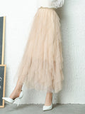 Nukty Fashion Tutu Tulle Skirt Women Long Maxi Skirt Spring Summer Korean Black Pink High Waist Pleated Skirt Female