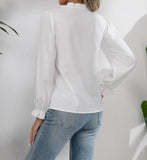 Nukty Cotton V-neck Long Sleeve Shirt White Lace Office Tops And Blouses Women Autumn New Petite XS Size Top Femme Shirts Blouse