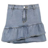 Preppy Style Low Waist Denim Pleated Shorts Skirts Womens Contrast Stitching Aesthetic Vintage Grunge Mini Jean Skirt