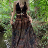 Nukty y2k Vintage Patchwork Skirts Summer Women High Waisted A-Line Midi Skirts Retro Harajuku Fairycore Grunge Skirt Streetwear