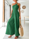 New Women's Jumpsuit Single Shoulder Strap Pleated High Waist Casual Wide Leg Jumpsuit Elegant Hakama Jumpsuit Women