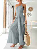 New Women's Jumpsuit Single Shoulder Strap Pleated High Waist Casual Wide Leg Jumpsuit Elegant Hakama Jumpsuit Women