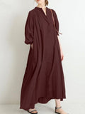 Dresses for Women Women's Solid Color Cotton Linen Retro Pleated Large Swing Loose Casual Long Dress Elegant Dresses Robe