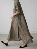 Nukty New Summer Short Sleeve Cotton Linen Ladies Dress Loose Oversized Casual Skirt A-Line Large Pocket Fashion Long Skirt