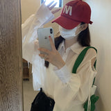 Nukty Shirts Women Hole Temperament Sun-proof Ins Vacation Thin Korean Style Sheer Off-shoulder BF Summer Students Beach