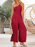 New Women's Jumpsuit Single Shoulder Strap Pleated High Waist Casual Wide Leg Jumpsuit Elegant Hakama Jumpsuit Women