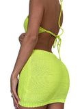 Nukty Women Knitted Bodycon Dress Sleeveless Lacing Halterneck Backless Slim Fit Mini Dress for Club Party