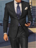 Nukty Navy Blue 2 Piece Slim Fit Business Men Suit Stripe Groom Wedding Tuxedo Custom Skinny Prom Wedding Business Suit