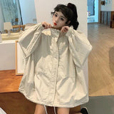 Nukty Women Basic Jackets Solid Turn-down Collar All-match Bf Harajuku Batwing Sleeve High Street Casual Teens Sun Protection Hot Sale
