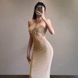 Nukty Summer New Ladies Halter Neck Hollow Dress Sexy Fashion Temperament Suspenders Fishtail Long Skirt Party High Street