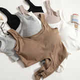 Women Hollow Bra Vest Seamless Underwear Sexy Push Up Bras Tops Female Brassiere Lingerie Camisole with Chest Pad Cropped Top