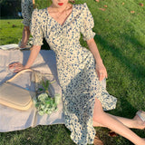 Nukty Harajuku Floral Dress for Women Party French Vintage Retro Office Lady Casual Club Mini Sexy Dresses Summer New Clothes