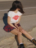 Sexy Lip Printed Cotton Short Sleeve T-Shirt Top Casual O-Neck Women Pullover Tops Beach Tee Shirts Blusas