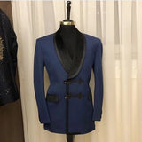 Nukty Double Breasted Men Suits for Wedding 2 Pieces Slim Fit Groom Tuxedo Shawl Lapel Male Fashion Blazer 2 Pieces Jacket with Pants