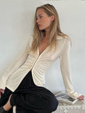 Nukty Ruched Long Sleeve Shirt Women Elegant Fashion Woman Blouses Autumn Winter Casual Long Shirt White Green Blouse Top