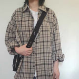 Nukty Retro Plaid Jackets Women Harajuku Unisex All-match Basic Teens Checkered Shirts Outwear Spring Single Breasted Couples Coats