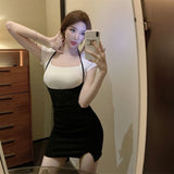Nukty Sexy Bodycon Mini Dress Women  Overalls Dresses T Shirt 2 Pieces Set Side Split Fashion New
