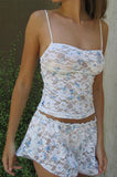 Nukty Women y2k Clothes Sets 2Pcs Suit Lace Flower Perspective Sleeveless Camisole + Elastic Waist Shorts Summer Outfits
