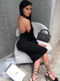 Nukty Summer New Women's Dresses Long Sleeves Sexy Backless Pearl Chain Fashion Temperament Fashion Elegant Slit Bag Hip Dress